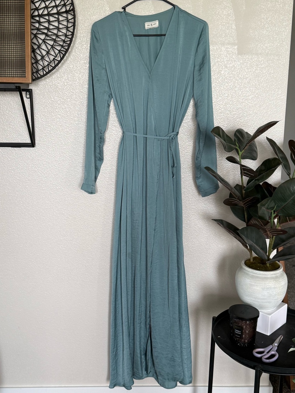 Source Unknown Dusty Teal Long Sleeve Wrap Maxi Dress